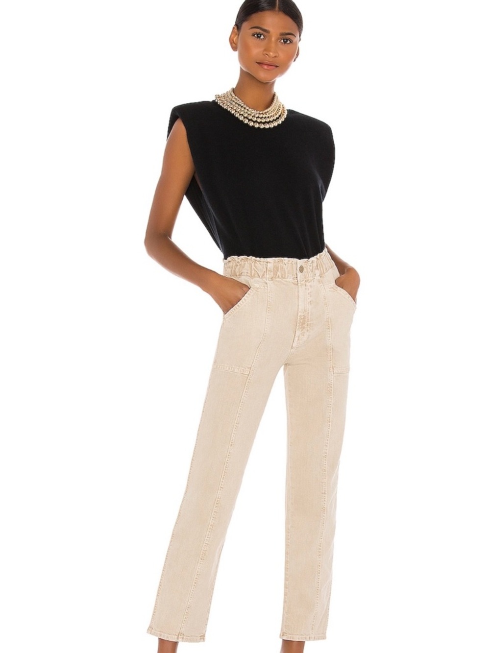 MOTHER High-Rise Springy Ankle Pant in Sand  Beige